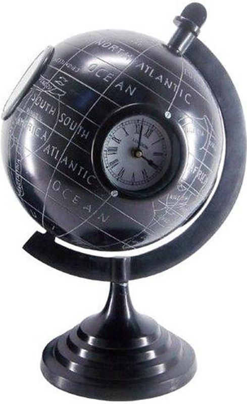 Deco4yourhome® - Wereldbol - Globe - Zwart - Klok