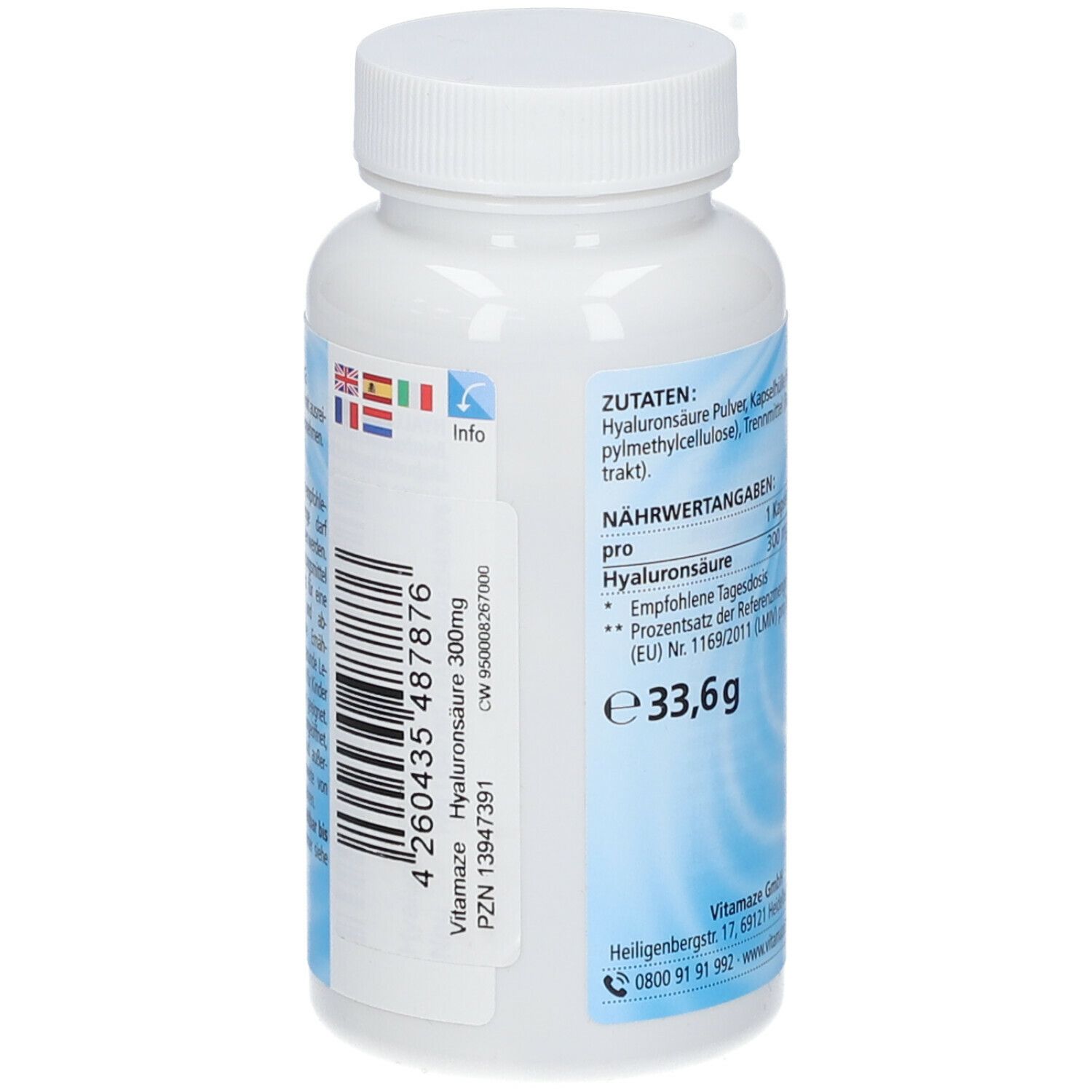 Vitamaze HYALURONSÄURE 300 mg hochdosiert vegan