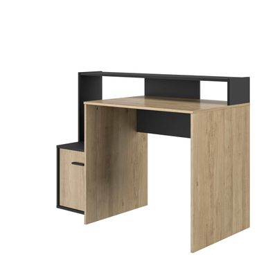Bureau WILLIAM - L123,5xH90xP60cm - avec 1 porte et 1 réhausse - imitation chêne