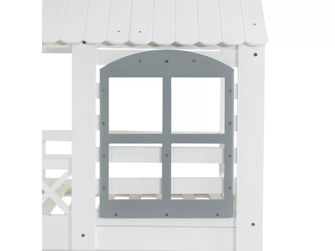 Lit superposé 90x200cm en bois - avec escalier de rangement - Blanc