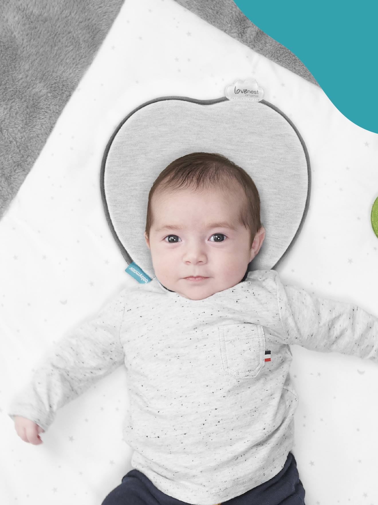 Almofada de apoio de cabeça BABYMOOV Lovenest Original, cinza médio liso