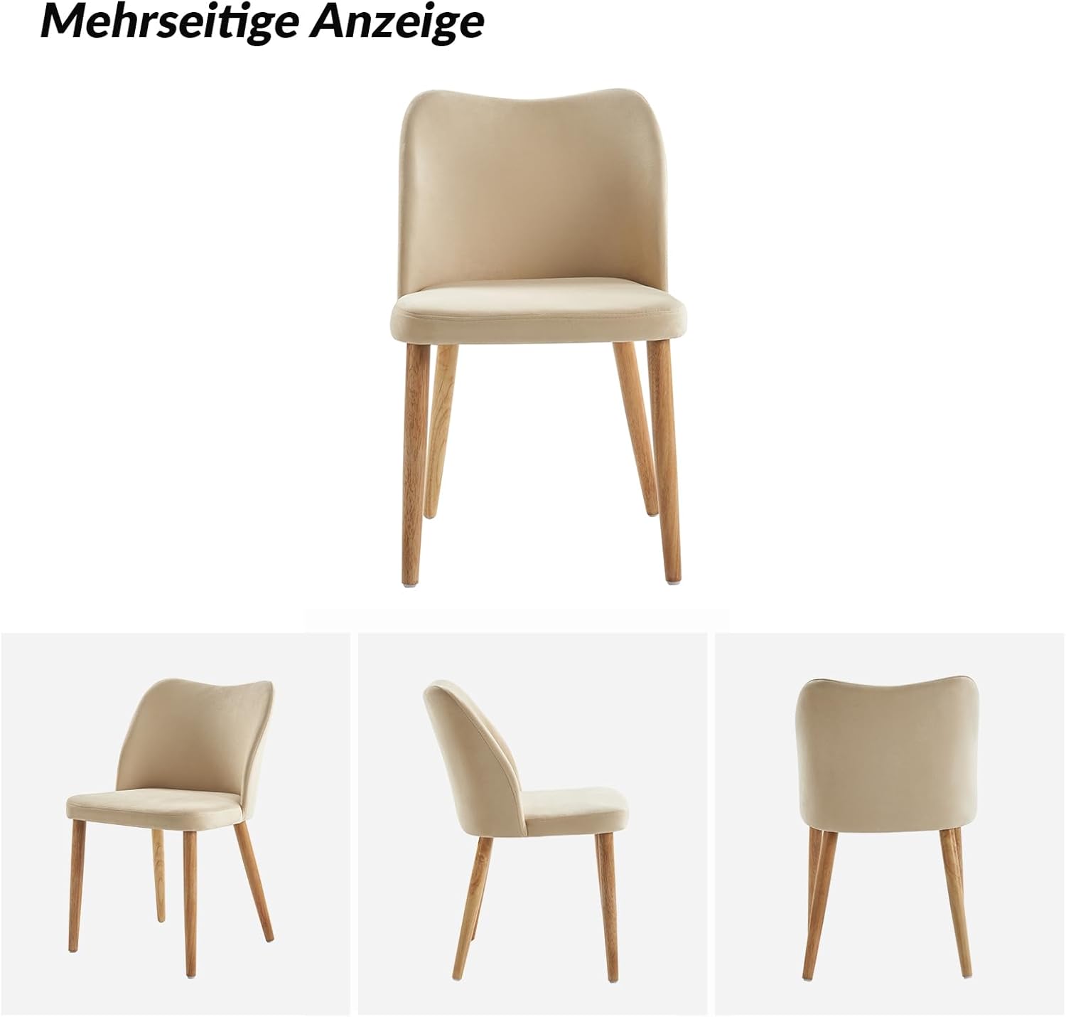 HULALA HOME 2er Set Esszimmerstühle, Schminktischstuhl, bequemer Kleiner Küchenstuhl mit Holzbeinen 46 cm Sitzhöhe für Wohnzimmer, Schlafzimmer und Esszimmer, Beige