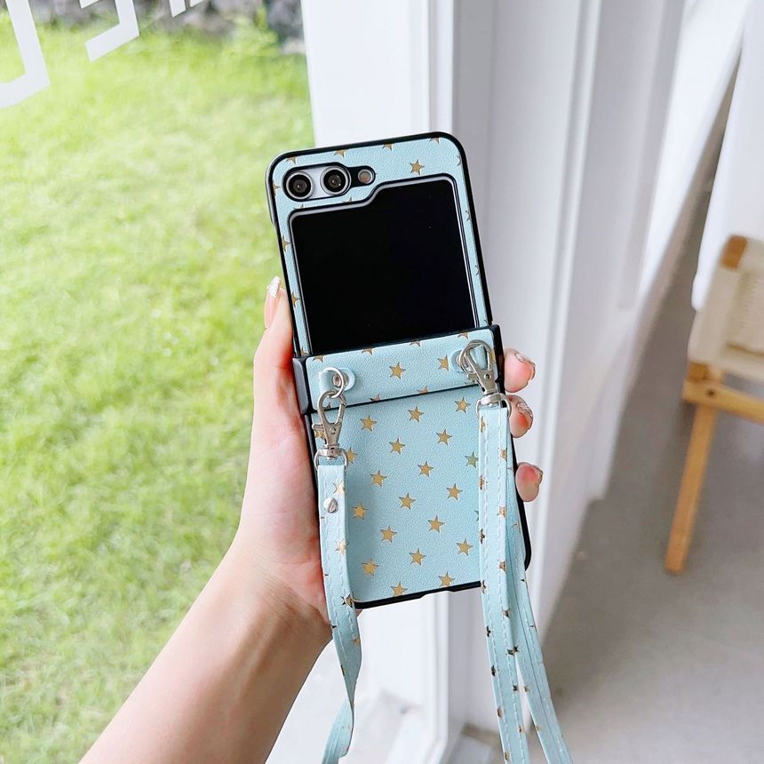Edgin - Mobiele telefoonhoesje met sterrenpatroon en crossbody-koord - Samsung Galaxy Z Flip 3 / Flip 4 / Flip 5