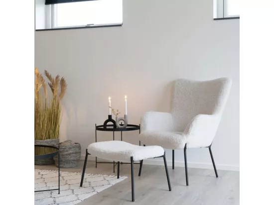 Glasgow - Fauteuil en tissu bouclette et métal : Couleur - Blanc