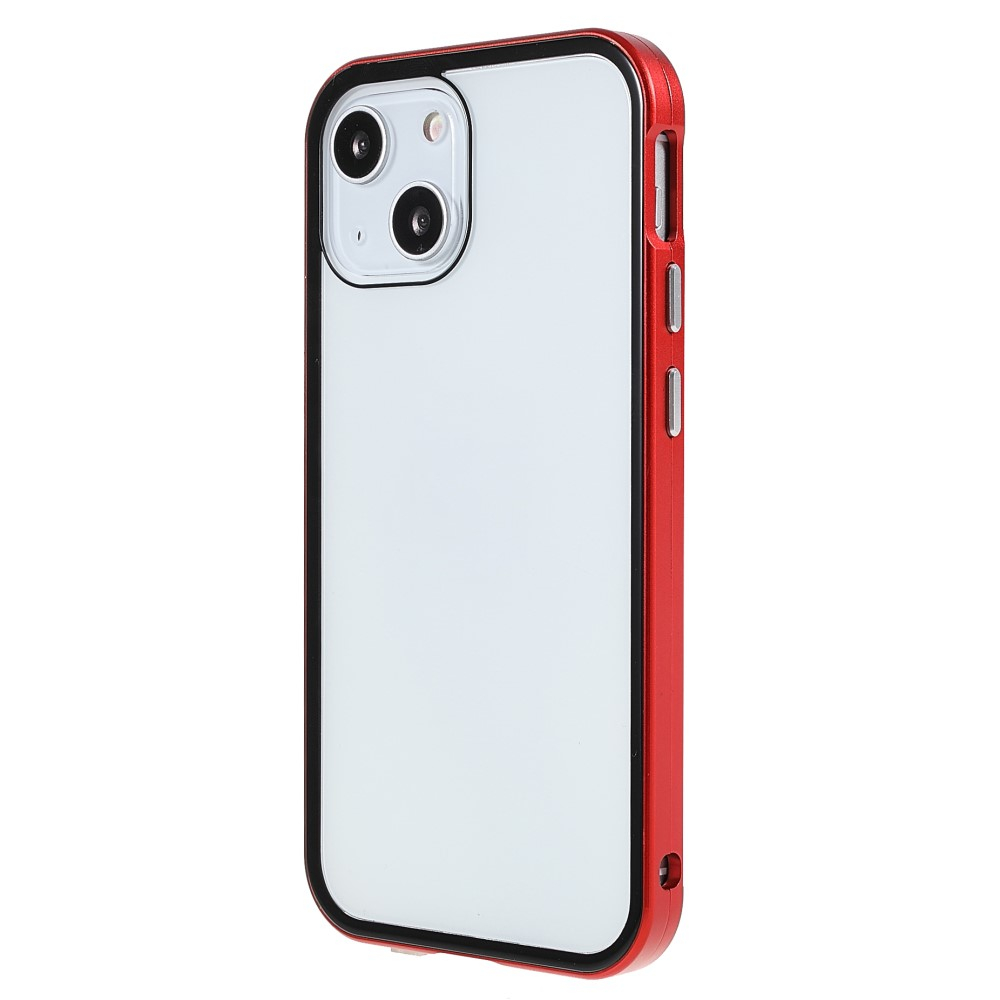 iPhone 13 Magnetische Alu Schutzhülle mit Panzer Glas Backcover   Privacy Displayschutz (Magnet-Technologie) - Rot