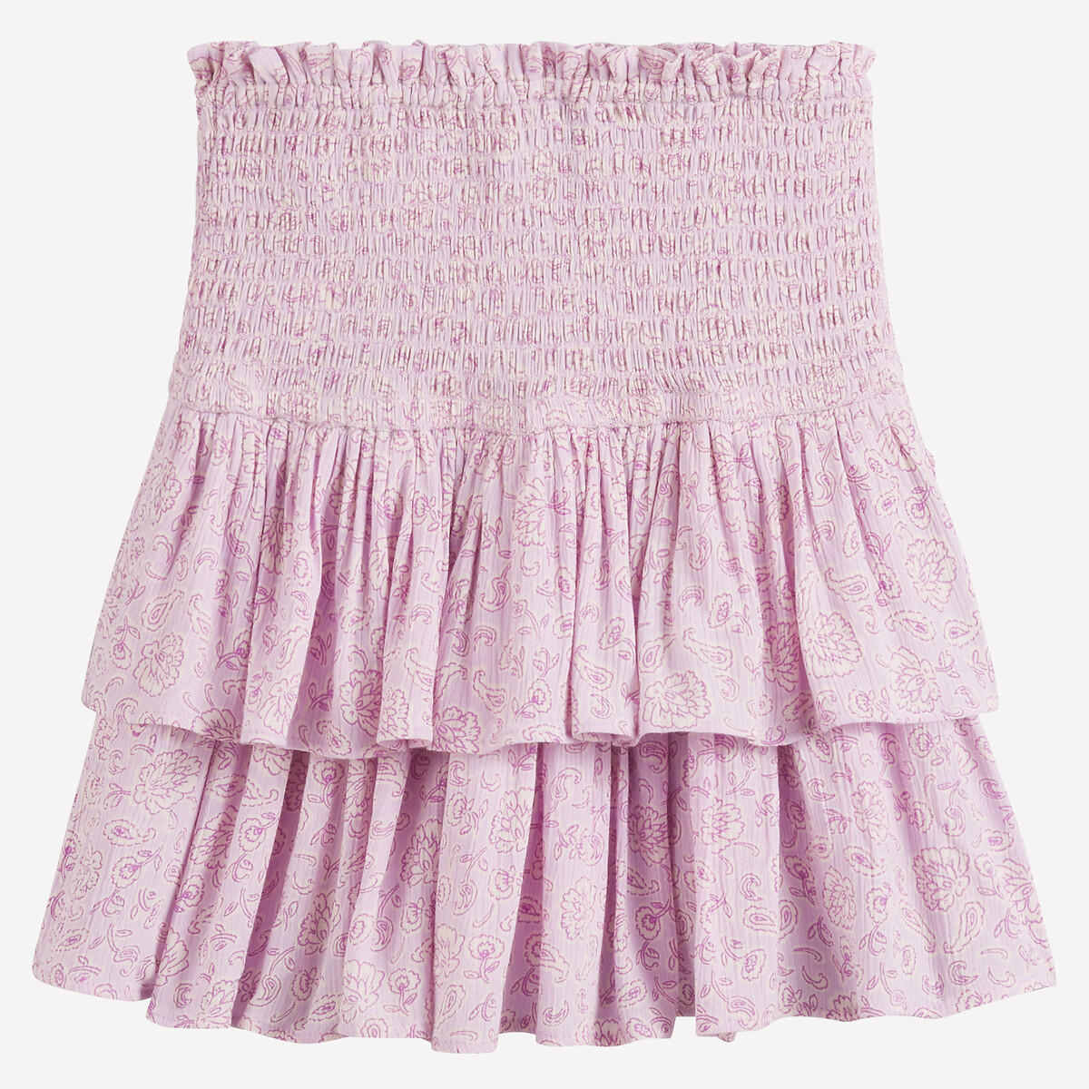 COLEÇÃO LA REDOUTE<br>Saia fluida esfumada com babados de estampa floral