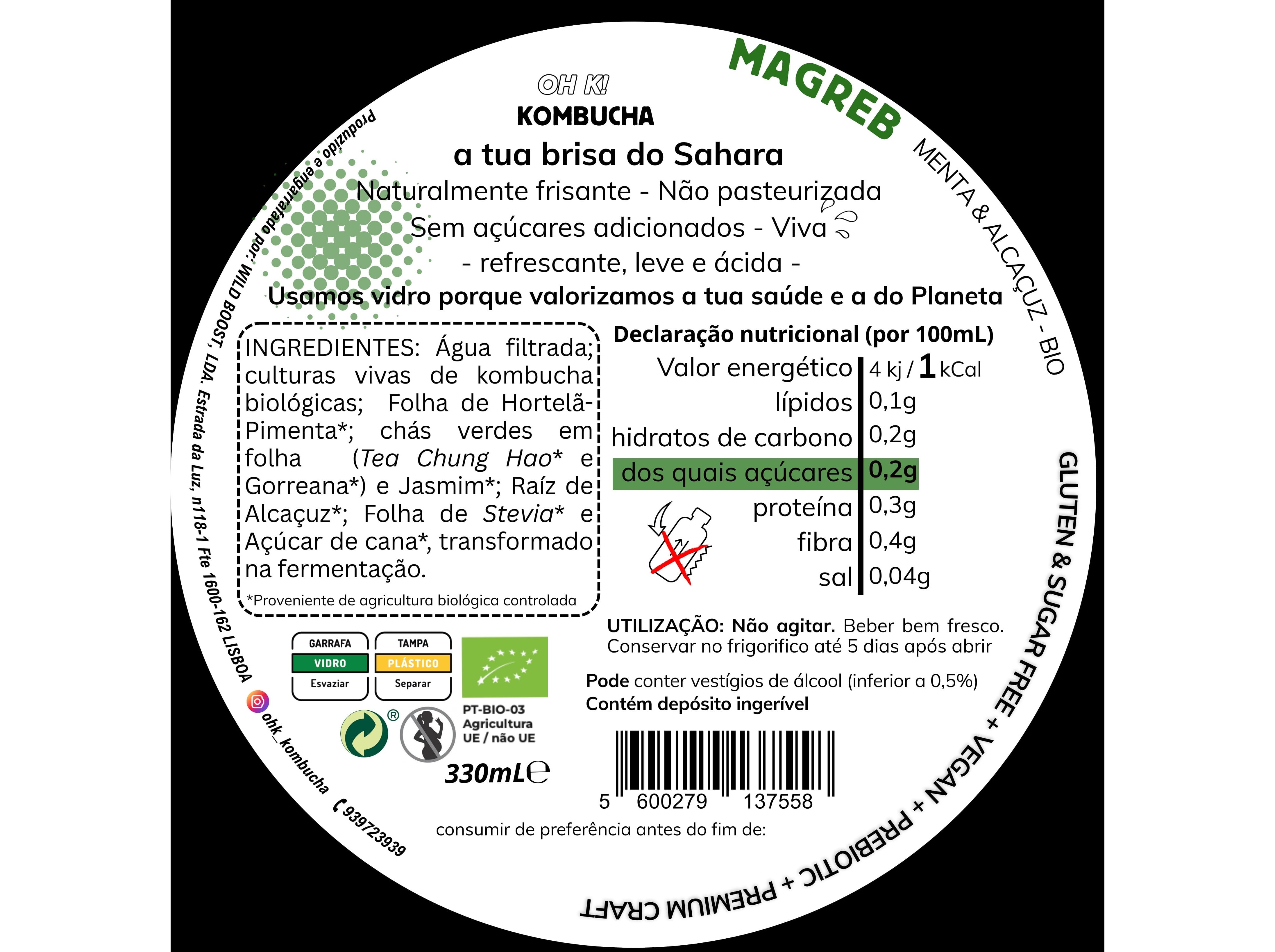 KOMBUCHA BIO OH K! MAGREB (MENTA E ALCAÇUZ) 330ML