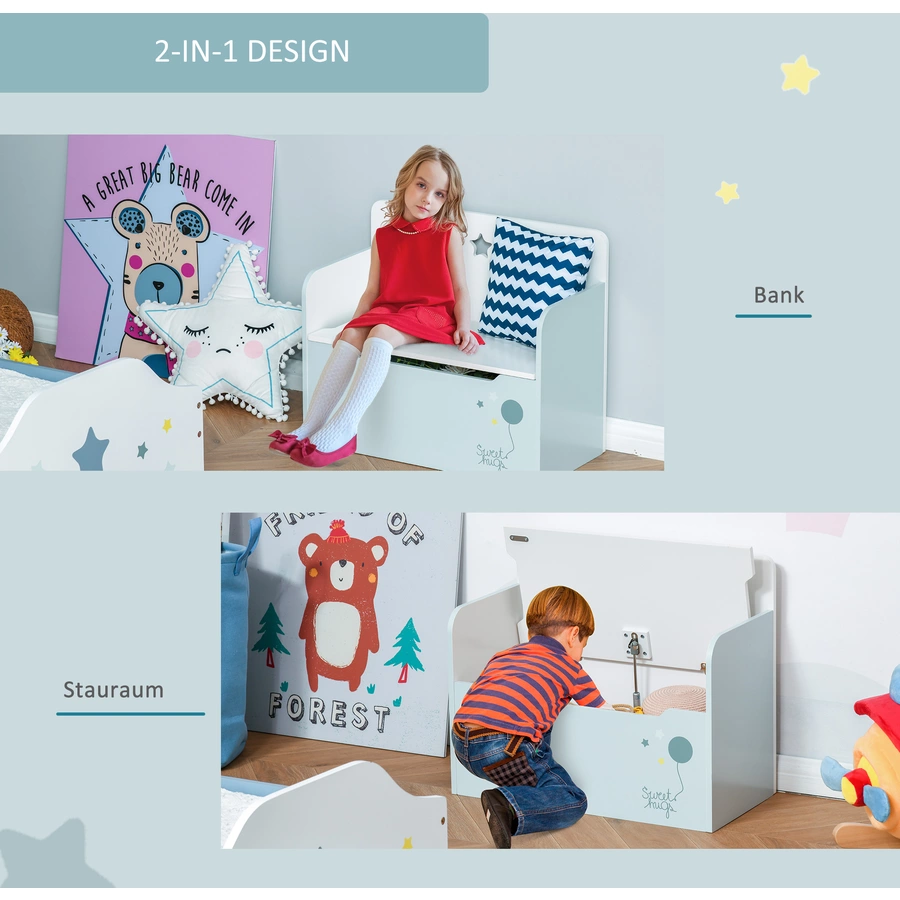 HOMCOM Kinderbank mit Stauraum hellblau
