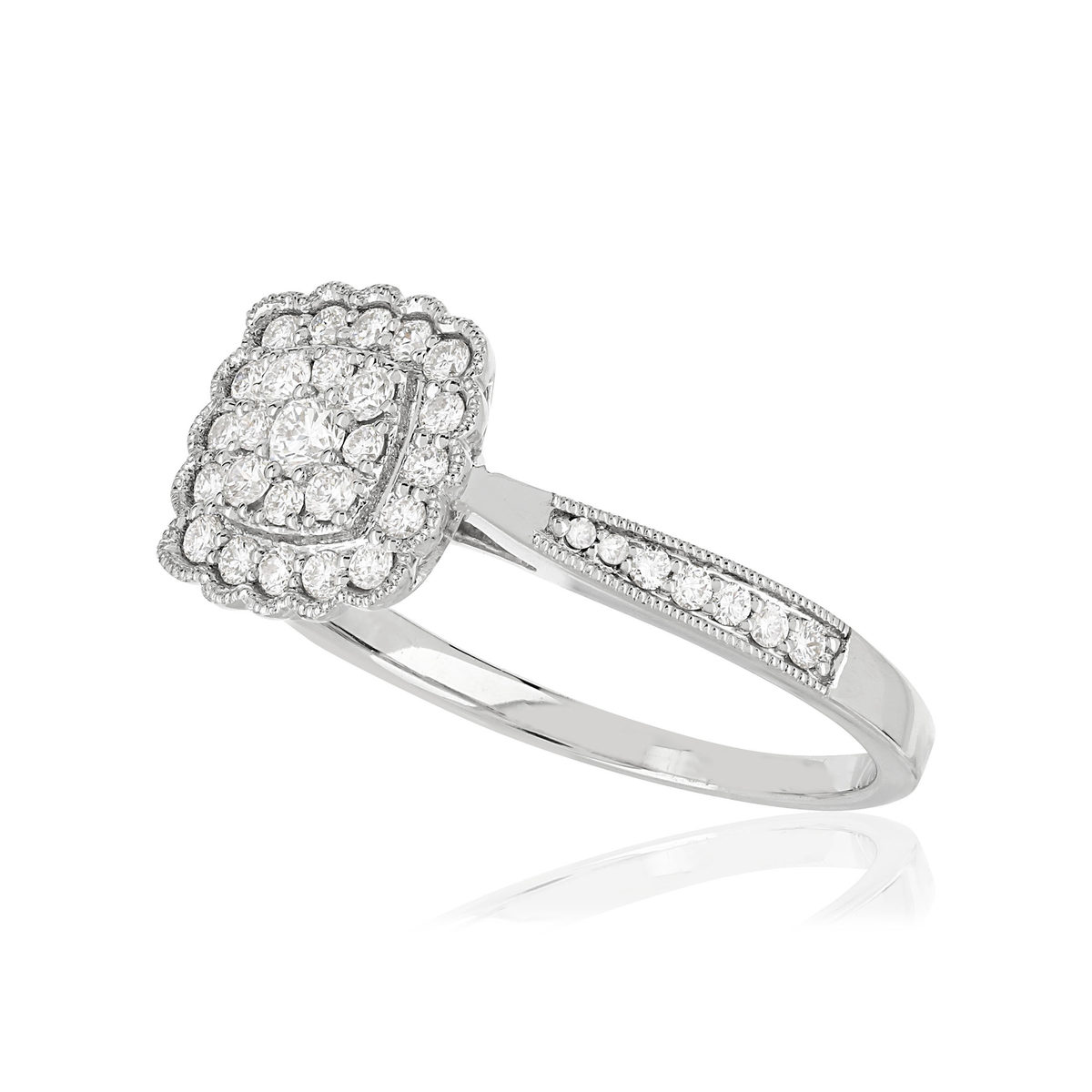Bague or 750 blanc carrée diamants