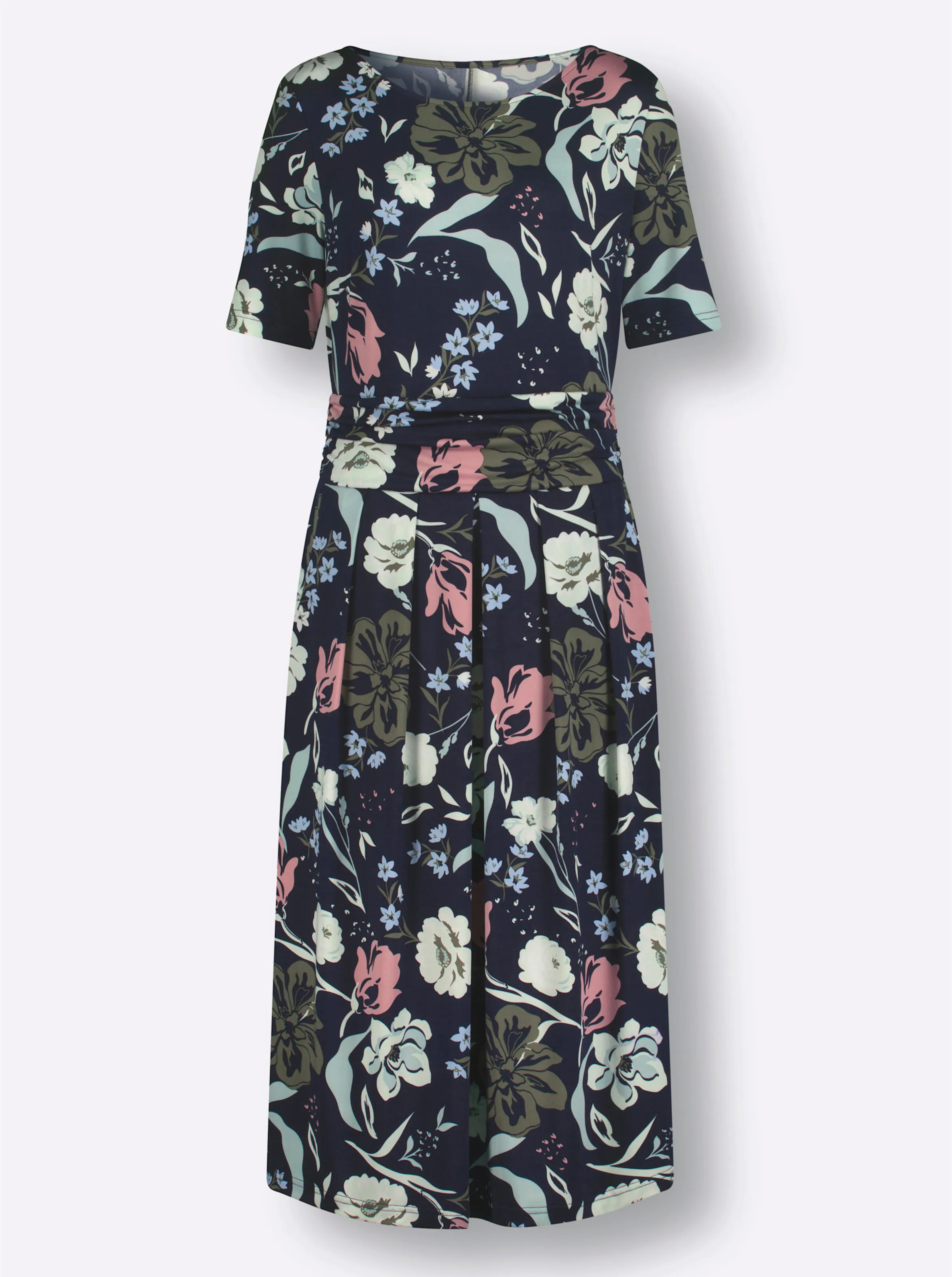 Jerseykleid in marine-zartmint-bedruckt