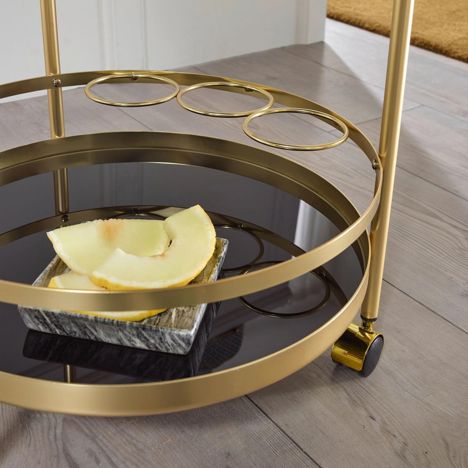 Servierwagen - goldfarben-schwarz - rund