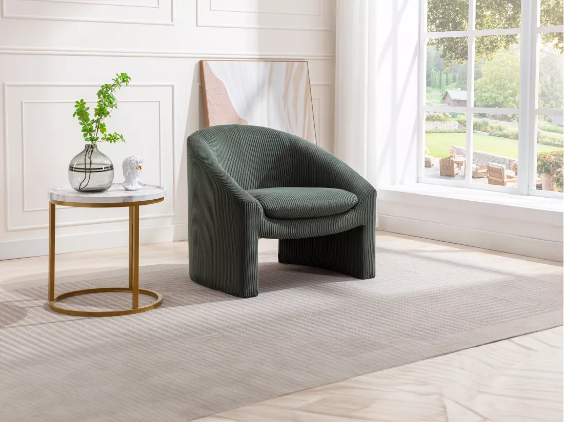 Fauteuil en velours côtelé vert OSSANA