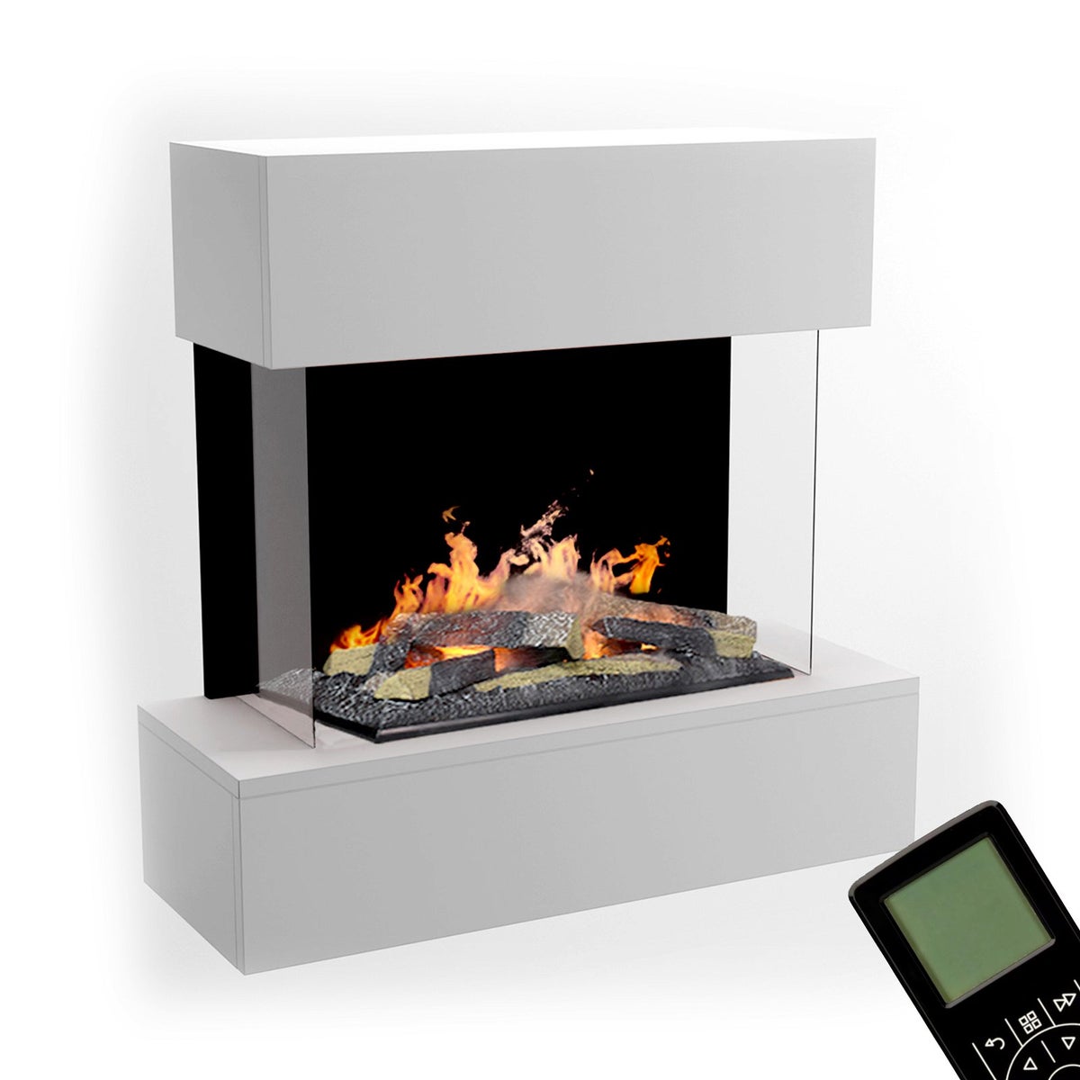 GLOW FIRE Elektrische haard 'Hölderlin' | Waterdamphaard met OMC 600 inclusief hout in wit als wandhaard | HxBxD: 88x80x30 cm