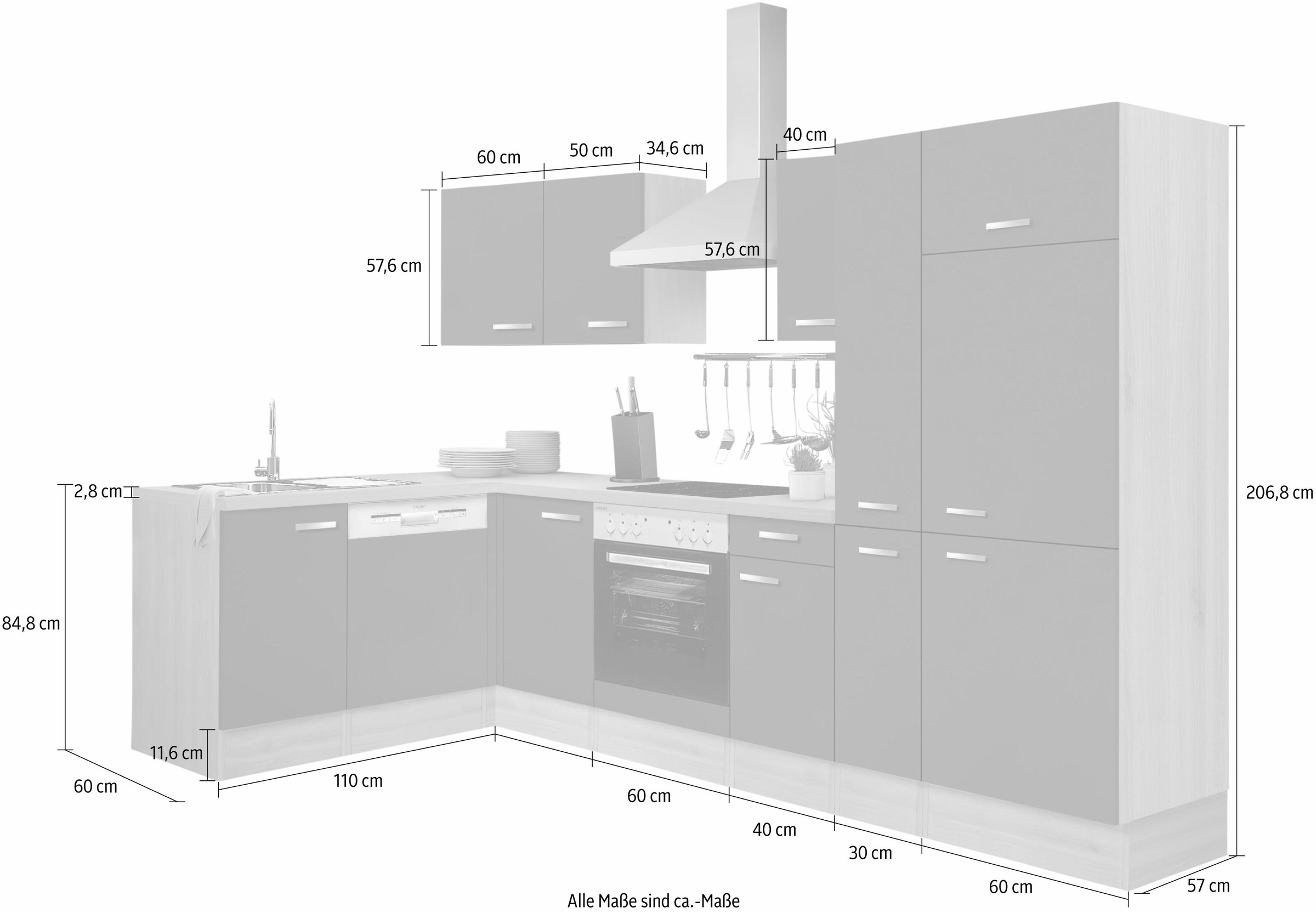 OPTIFIT Küchenzeile »Faro« Stellbreite 300x175 cm, wahlweise mit E-Geräten,mit Apothekerschr.