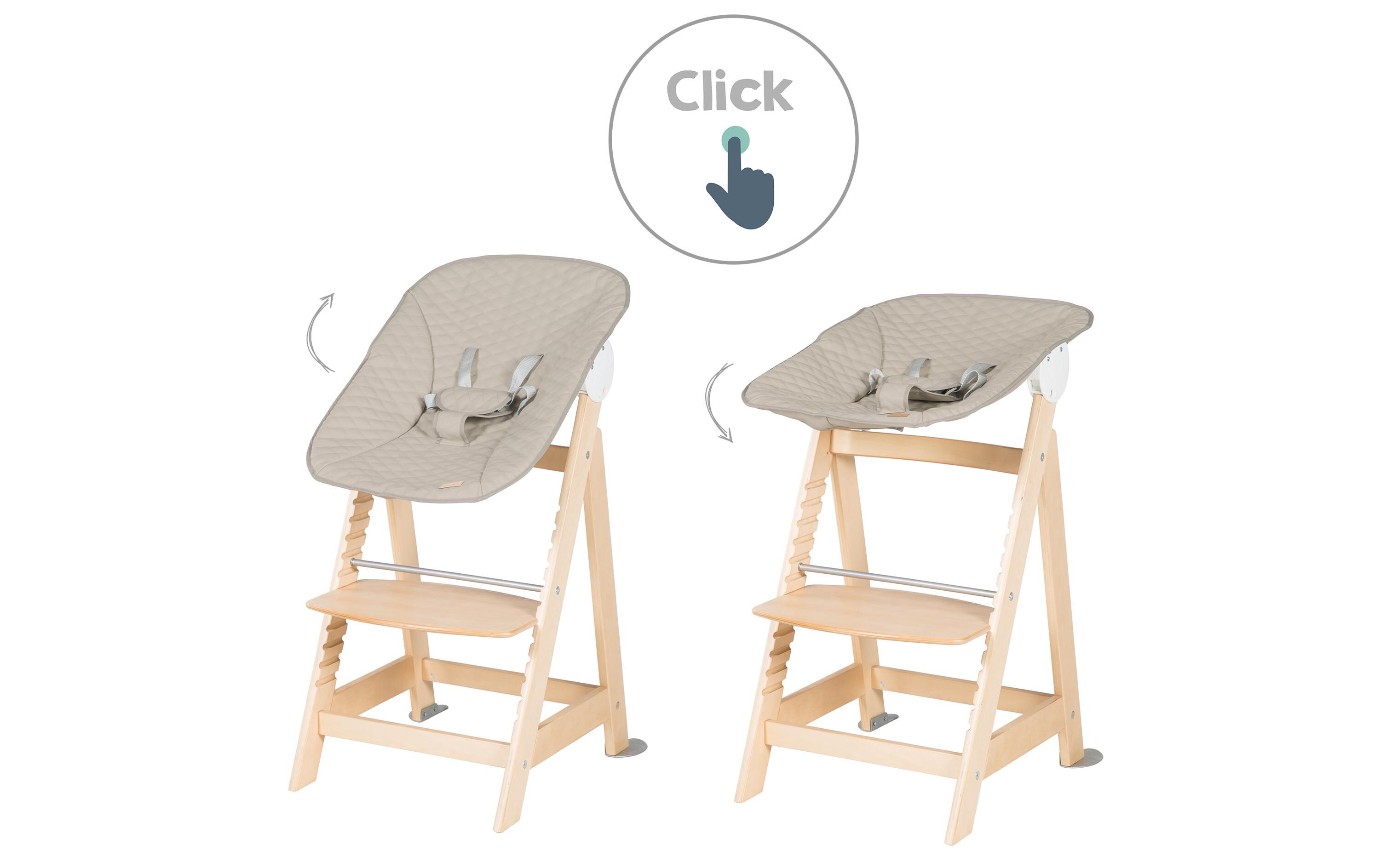 Treppenhochstuhl Born up Set 2-in-1 Natur, Greyish gesteppt<br>Hochstuhl mit Liegefunktion