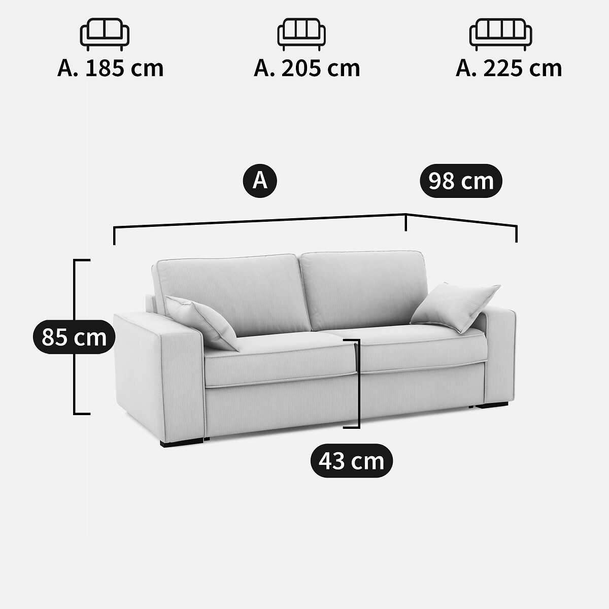 LA REDOUTE INTERIEURS<br>Sofá-cama em veludo cotelê fino, espuma, Cecilia