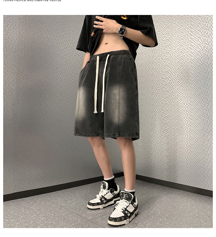 Giuliana - Denim shorts met trekkoord en gewassen paneel