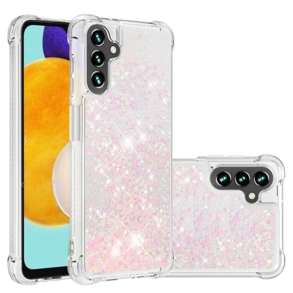 Samsung Galaxy A54 5G Hardcase Hülle mit Air Cushion Fallschutz Liquid Case Glitzer Herzen - Rosa / Transparent