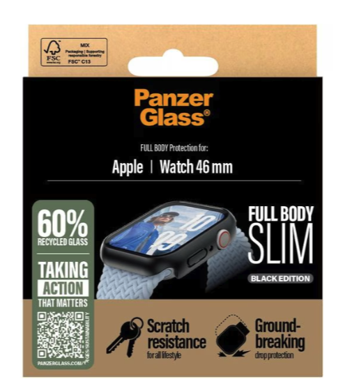 Apple Watch (46 mm) Full Body Protection Slim Bumper Case   Displayschutz Glas (3717) - Schwarz