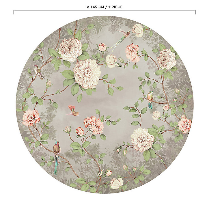 Décor mural intissé rond Bloom Jardin taupe