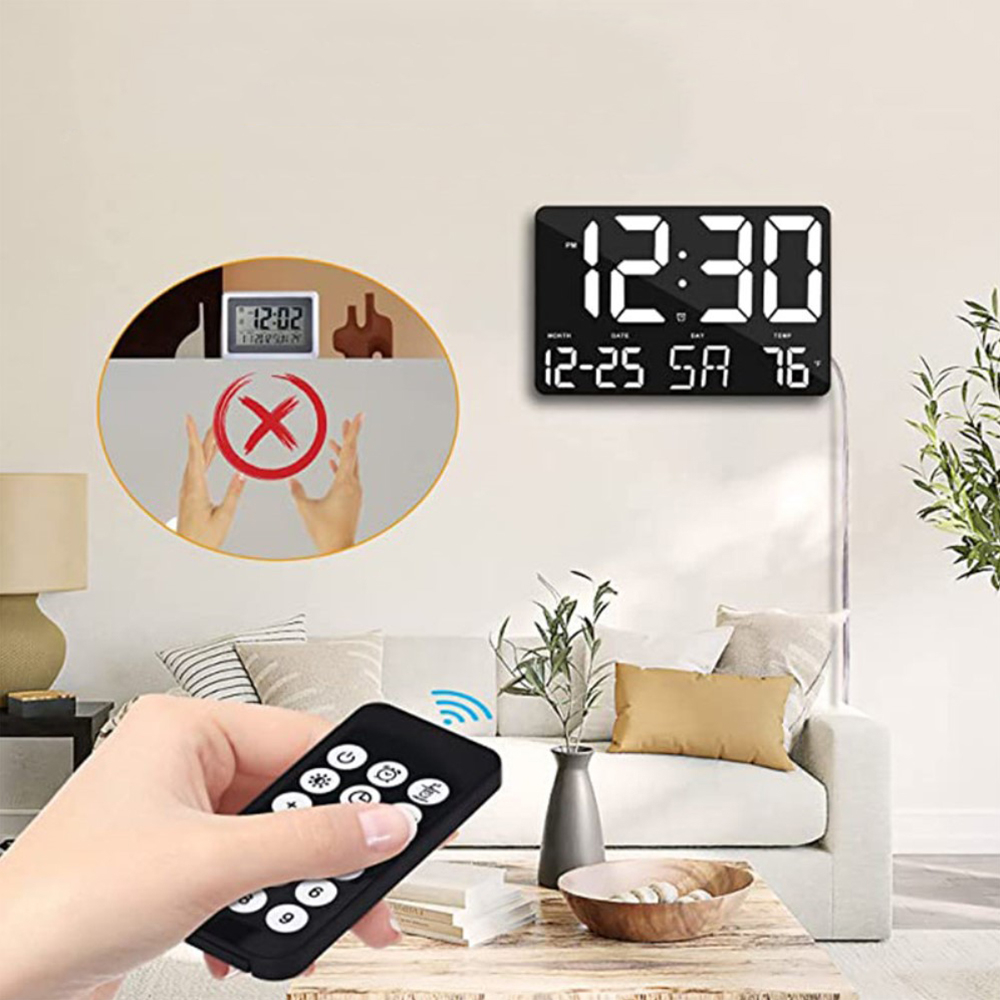 (24.5x2.5cm) Extra Grosser Digitaler LED Wecker mit Datum und Thermometer   Fernbedienung (Dimmbar) - Weiss / Schwarz