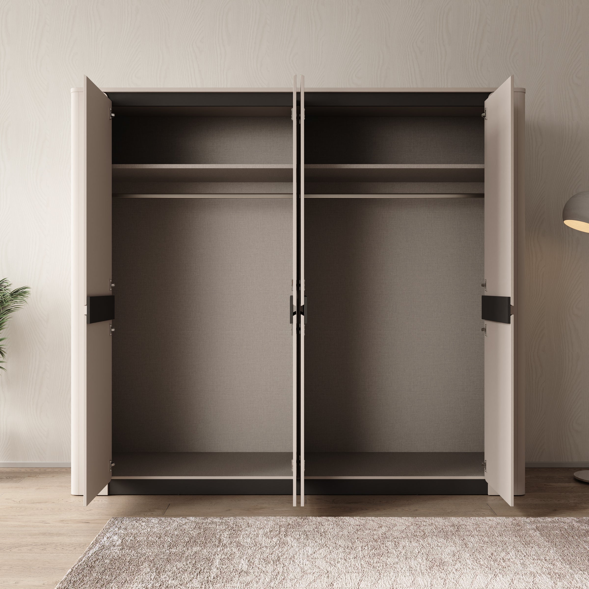 Vexon - Kledingkast met 4 deuren - Beige/Zwart - 240x63x214
