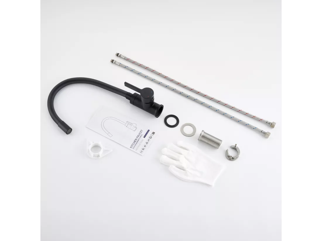 Mitigeur Cuisine Flexible Bec Haut Orientable Librement Mitigeur Évier Flexible Pivotant à 360° Robinet Evier Monotrou Eau Chaude/Froide,Noir