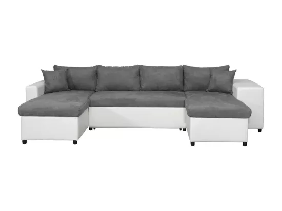 Canapé panoramique Oslo convertible avec coffres, poufs à droite - Simili/Microfibre - Blanc/Gris - L311 x P146 x H81cm - Loungitude