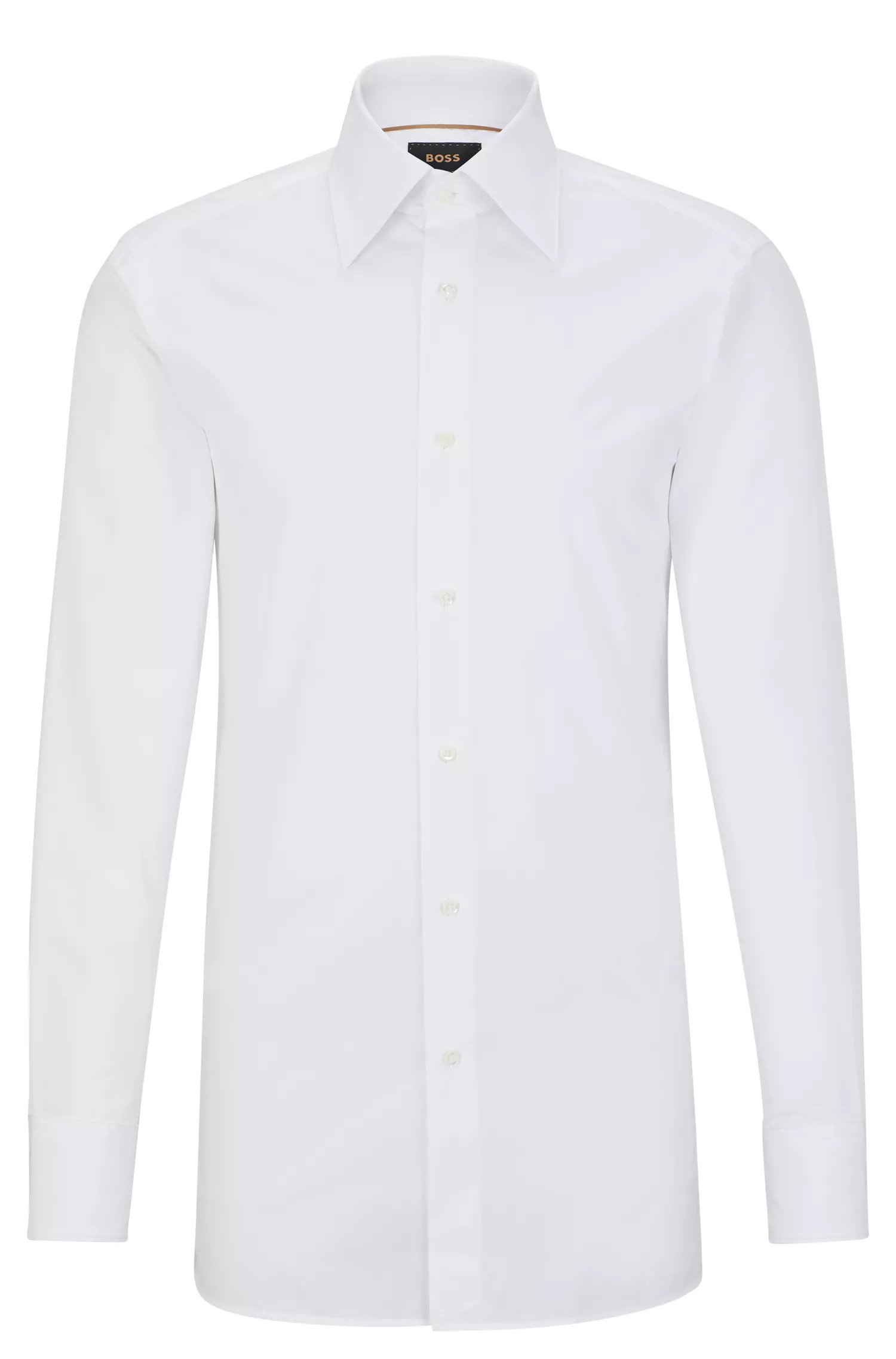 Camisa BOSS cor camelo, corte regular, em popeline de algodão italiana.