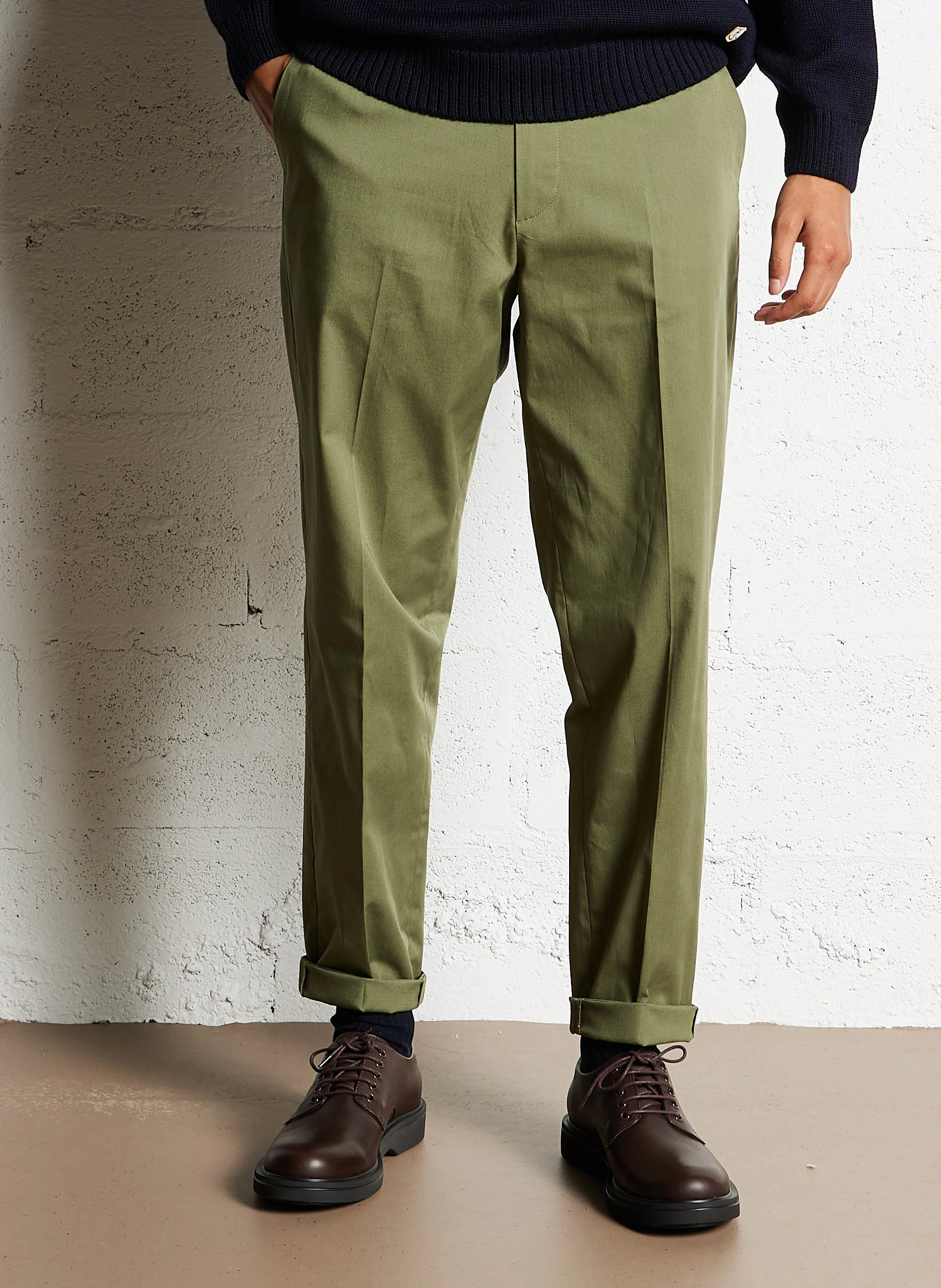 Pantalon droit en coton mélangé | Vert