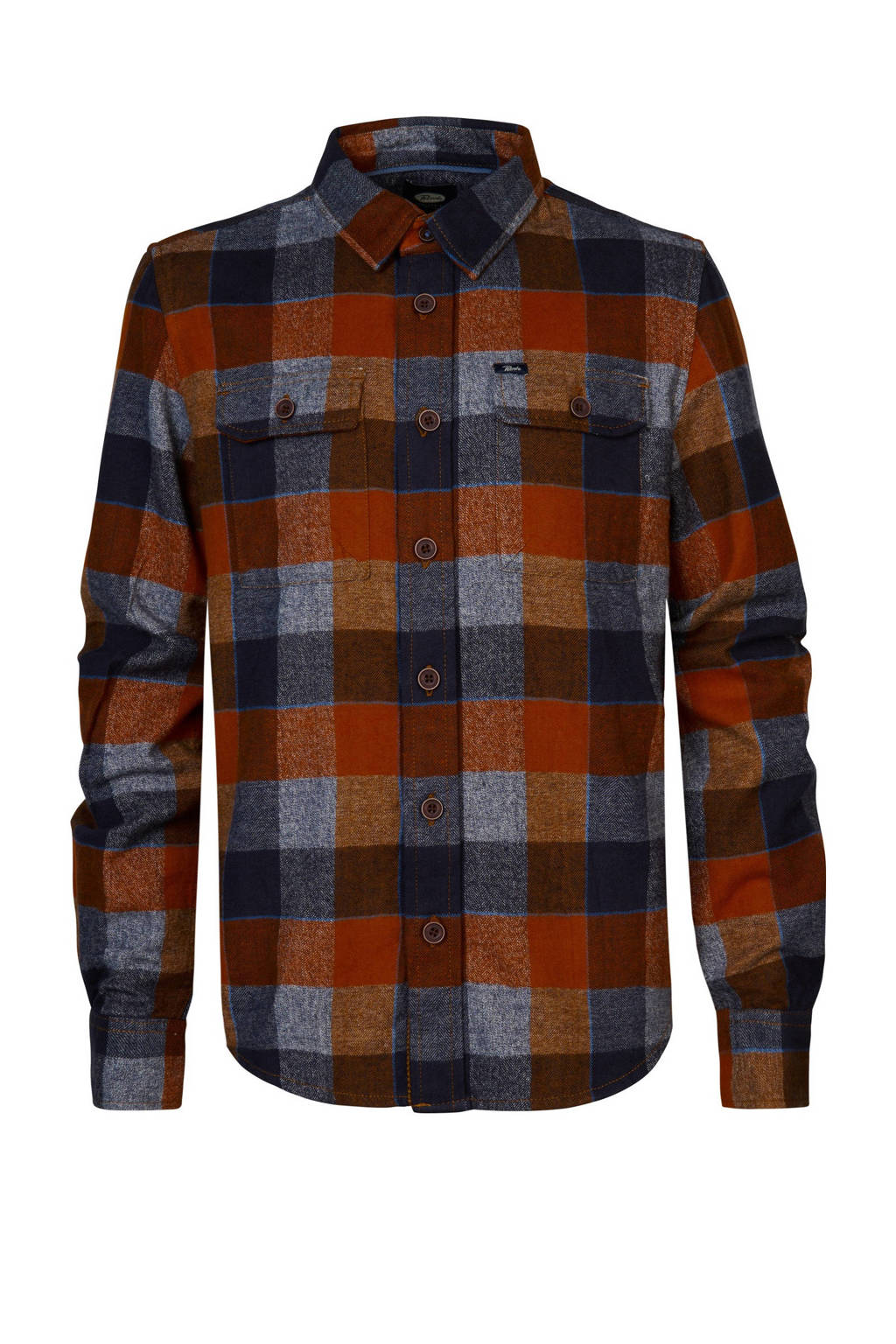 Petrol Industries geruit overhemd oranje/donkerblauw