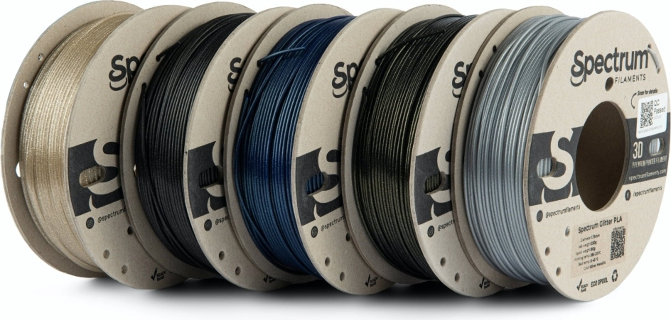 Spectrum  5er-Set PLA Glitter, 1,75 mm (1.250 g)    Filamente auf ökologischen Pappspulen