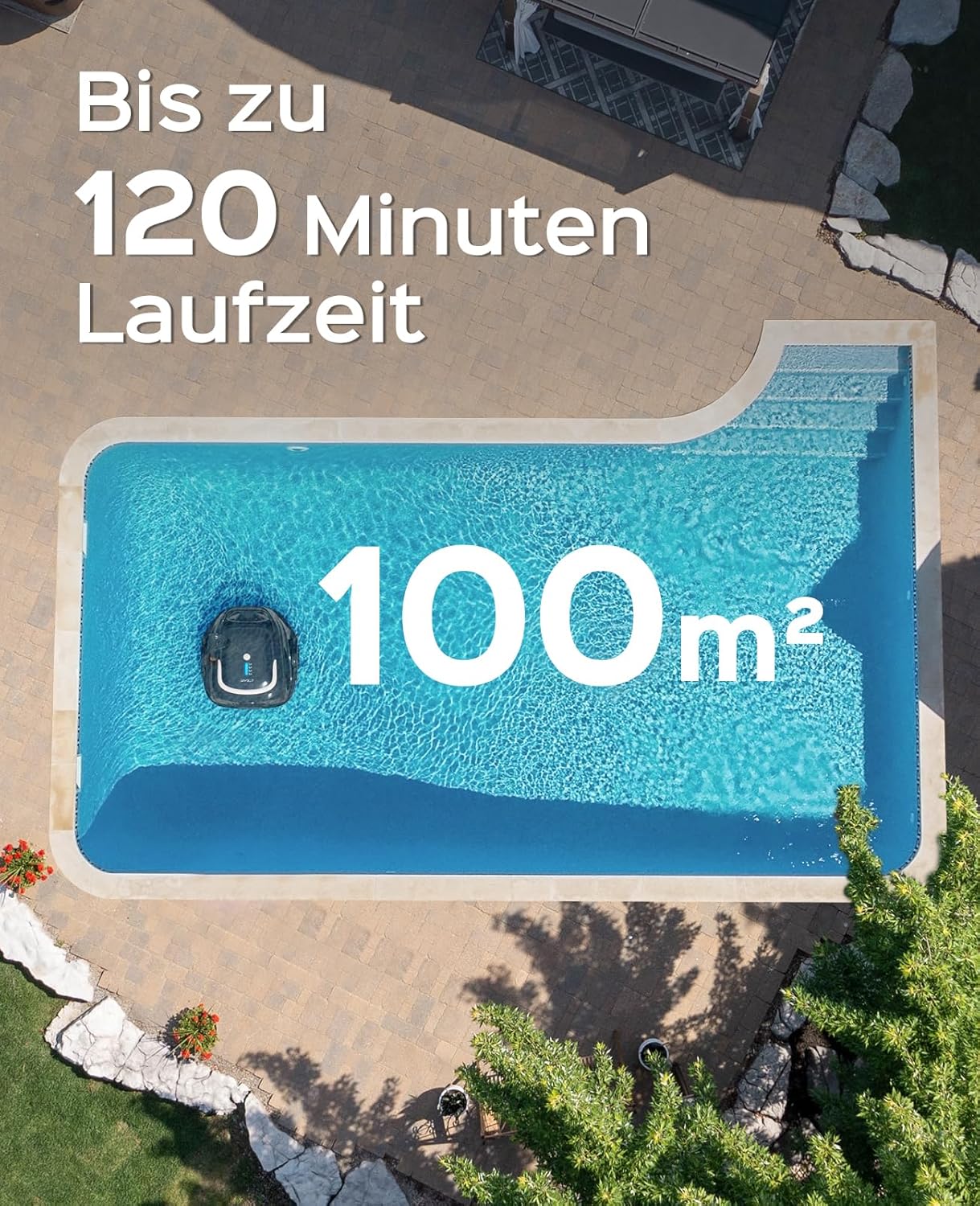 WYBOT (2025 Upgrade) A1 Poolroboter, Laufzeit bis zu 120 Minuten, Pool Roboter Kabellos mit Doppelfilter und Poolroboter Akku, Poolroboter für Aufstellpool bis zu 100㎡(Schwarz Weiß)