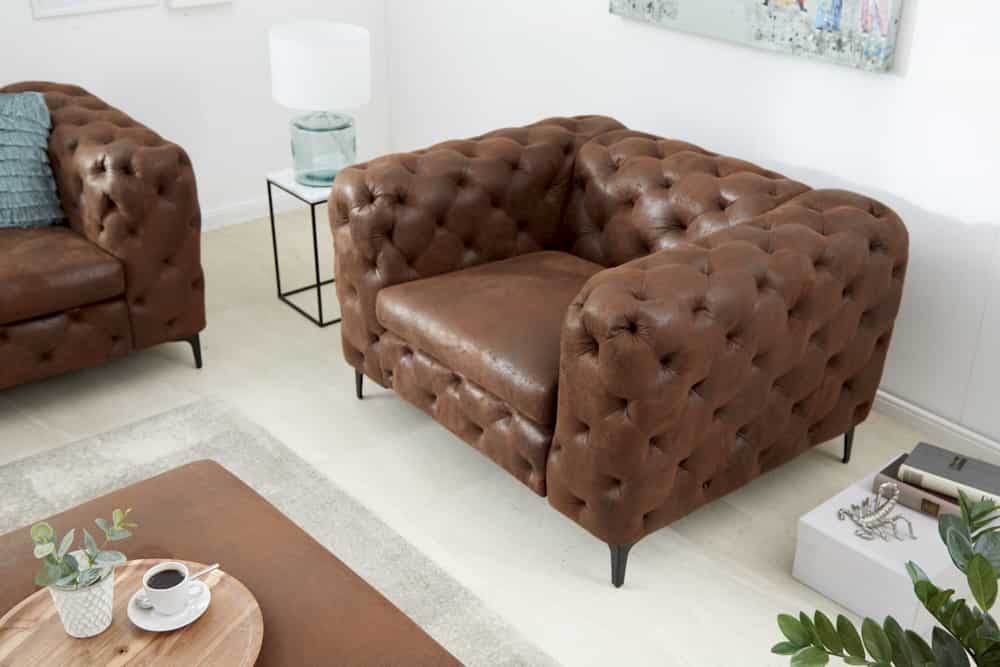 Design Chesterfield Sessel MODERN BAROCK 120cm antik braun Microfaser mit Federkern