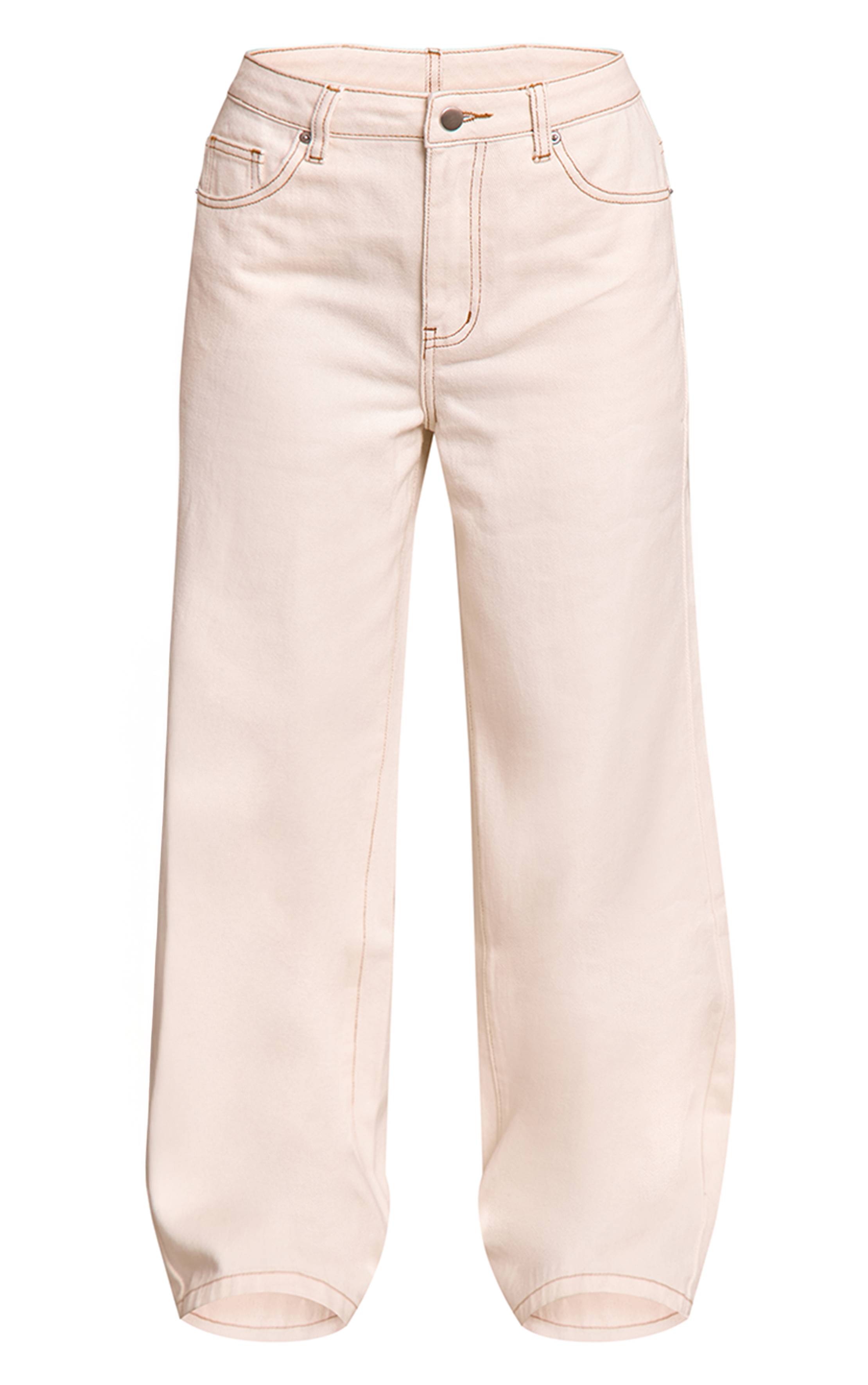 Ecru Jean Droit Délavage Vintage Petite Taille