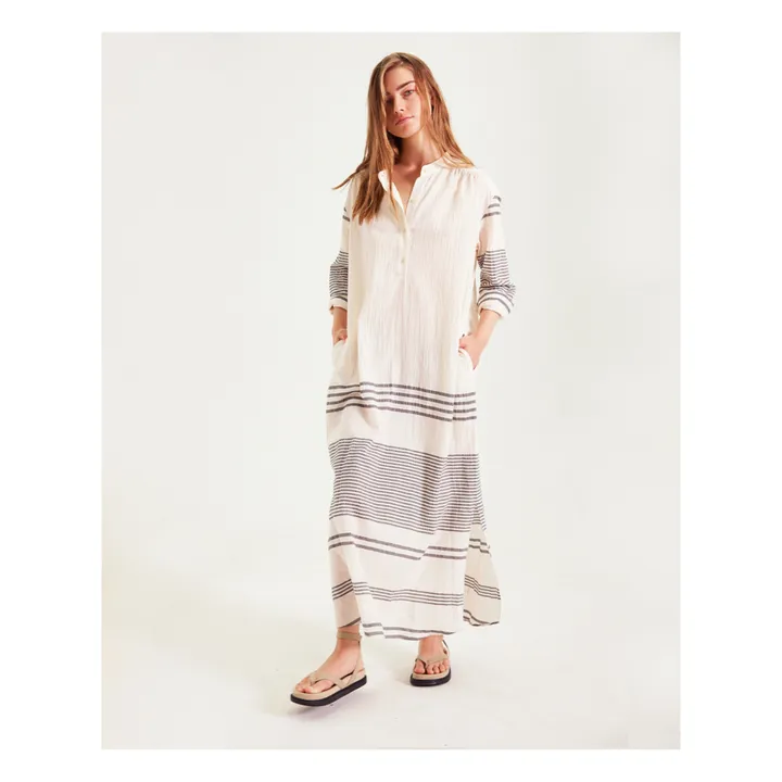 Sacrécoeur Robe Nina Rayures Gaze de Coton Bio | Ecru