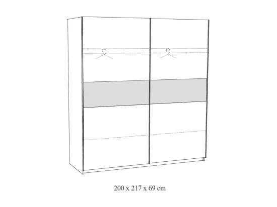 Chambre à coucher collection MORGANE : armoire 200 cm, lit avec applique 140x200, commode, chevets, chêne doré et noir