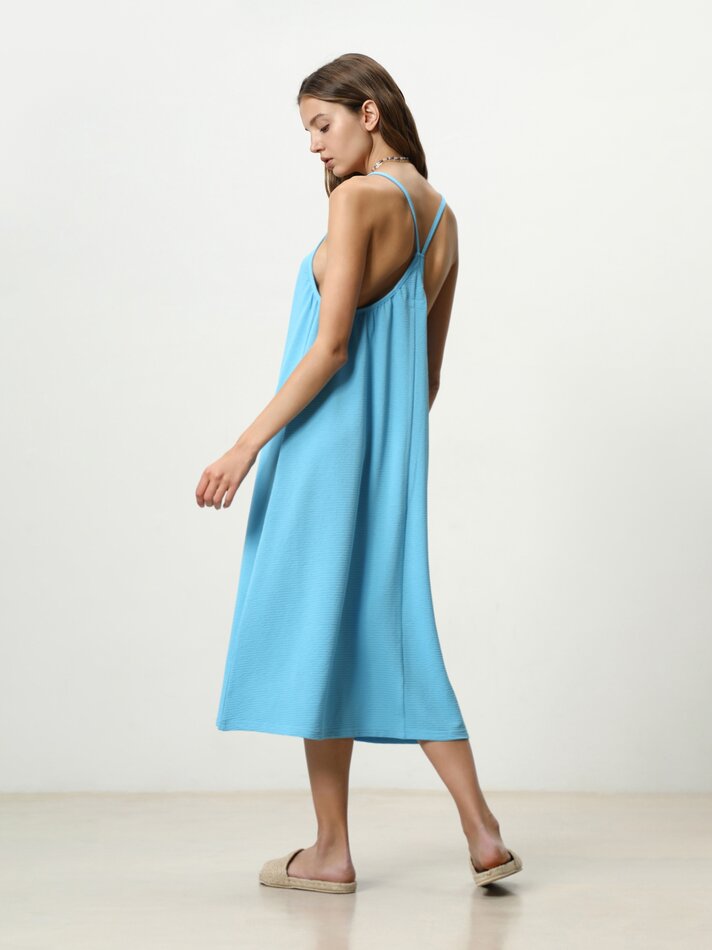 Vestido midi com alças - Azul Médio
