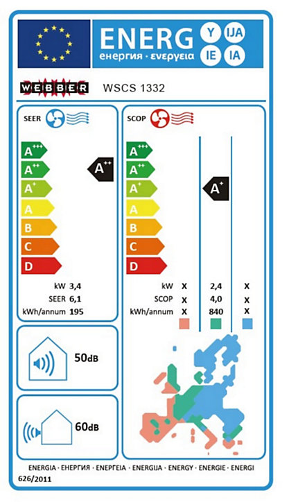 Pompe à chaleur air/air Webber WSCS1332 3400W - Unité intérieure + extérieure prêt à poser (mise en service inclue)