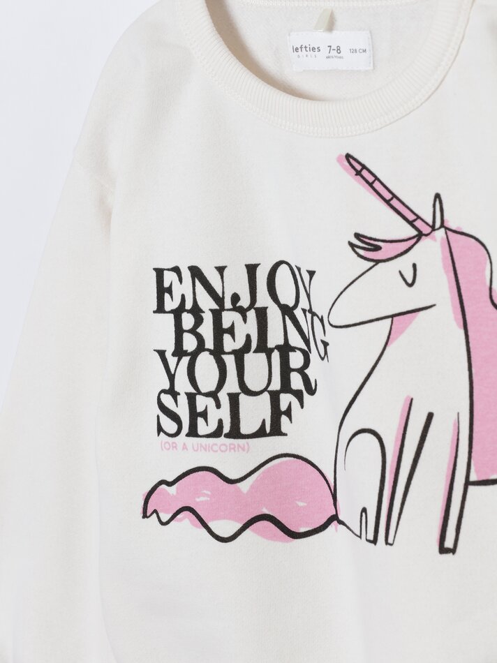 Conjunto com 2 moletons, um liso e um estampado - Branco-sujo