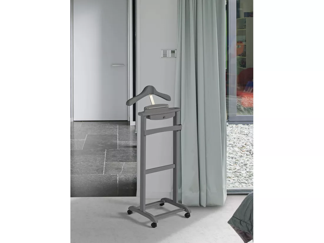 Valet de nuit à roulettes - H110cm x L47cm x P35cm - hêtre massif gris - Rennes