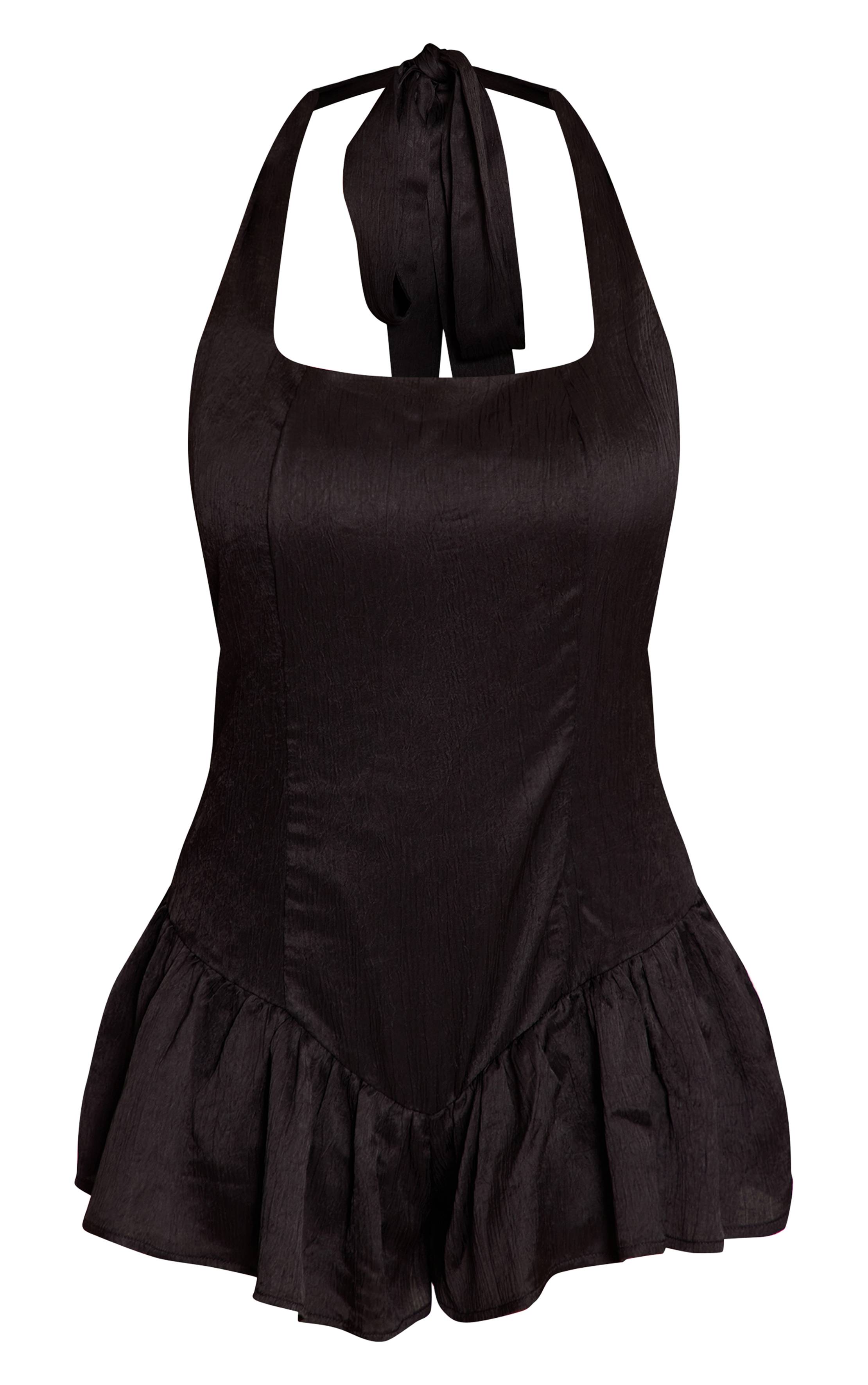 Noir Combi-short Flottante En Satin À Volants Et Col Licou