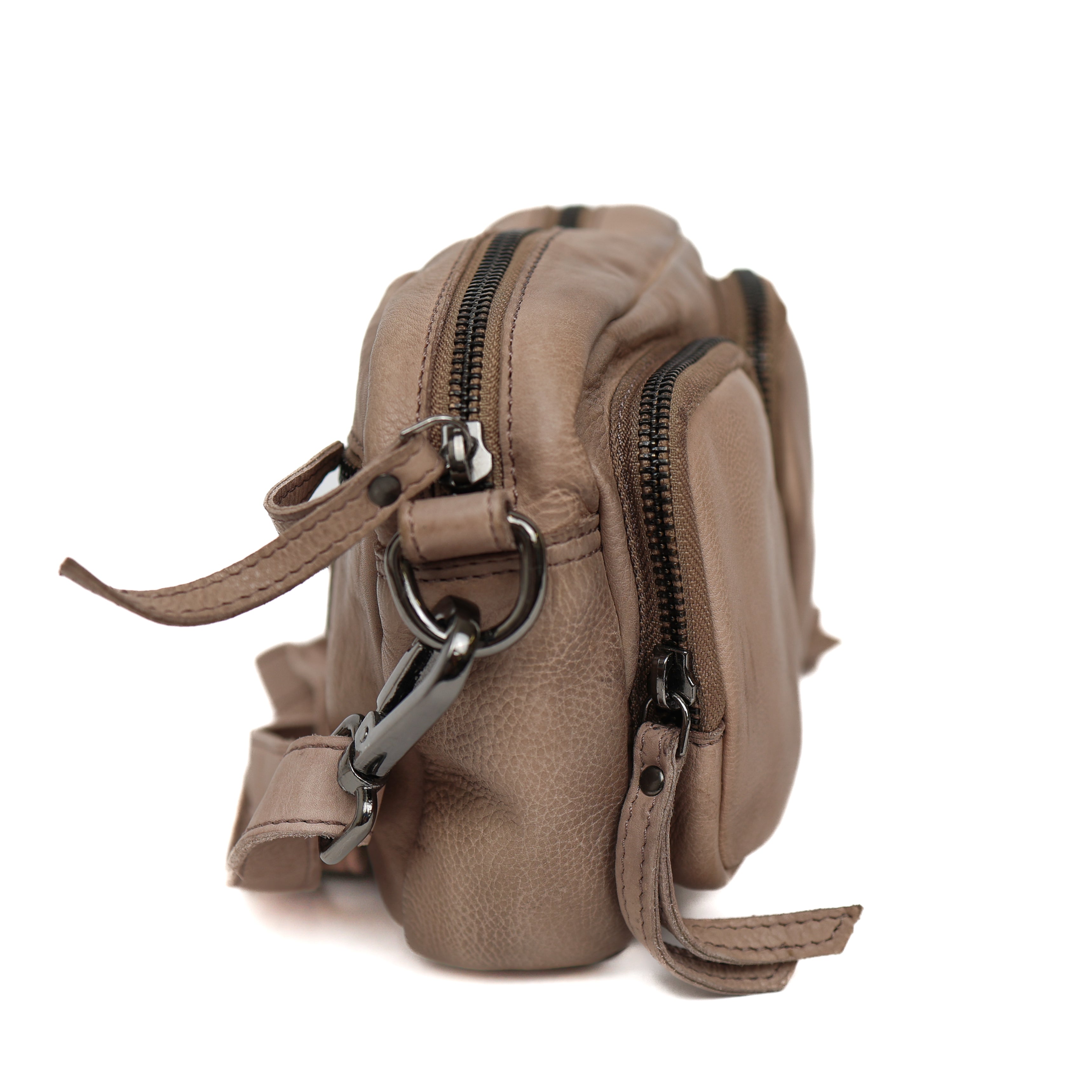Klein schoudertasje met voorvakjes 'Amber' taupe Taupe