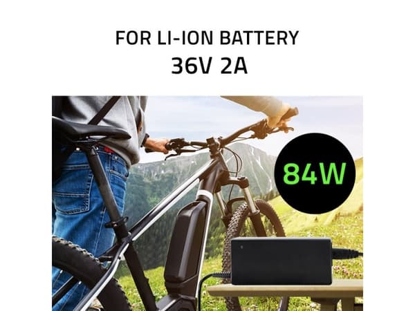 Qoltec Monolith - Strømadapter - for e-bike batteries, 36V, 42V, 5.5*2.1 - AC 220-240 V - 84 watt - utgangskontakter: 1 - svart