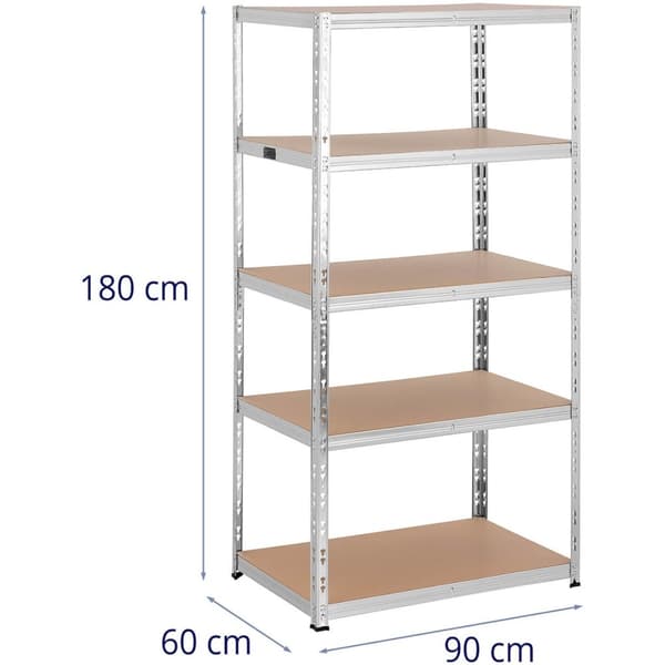 Lagerhylle i metall 5 hyller 875 kg 90 x 60 x 180 cm grå