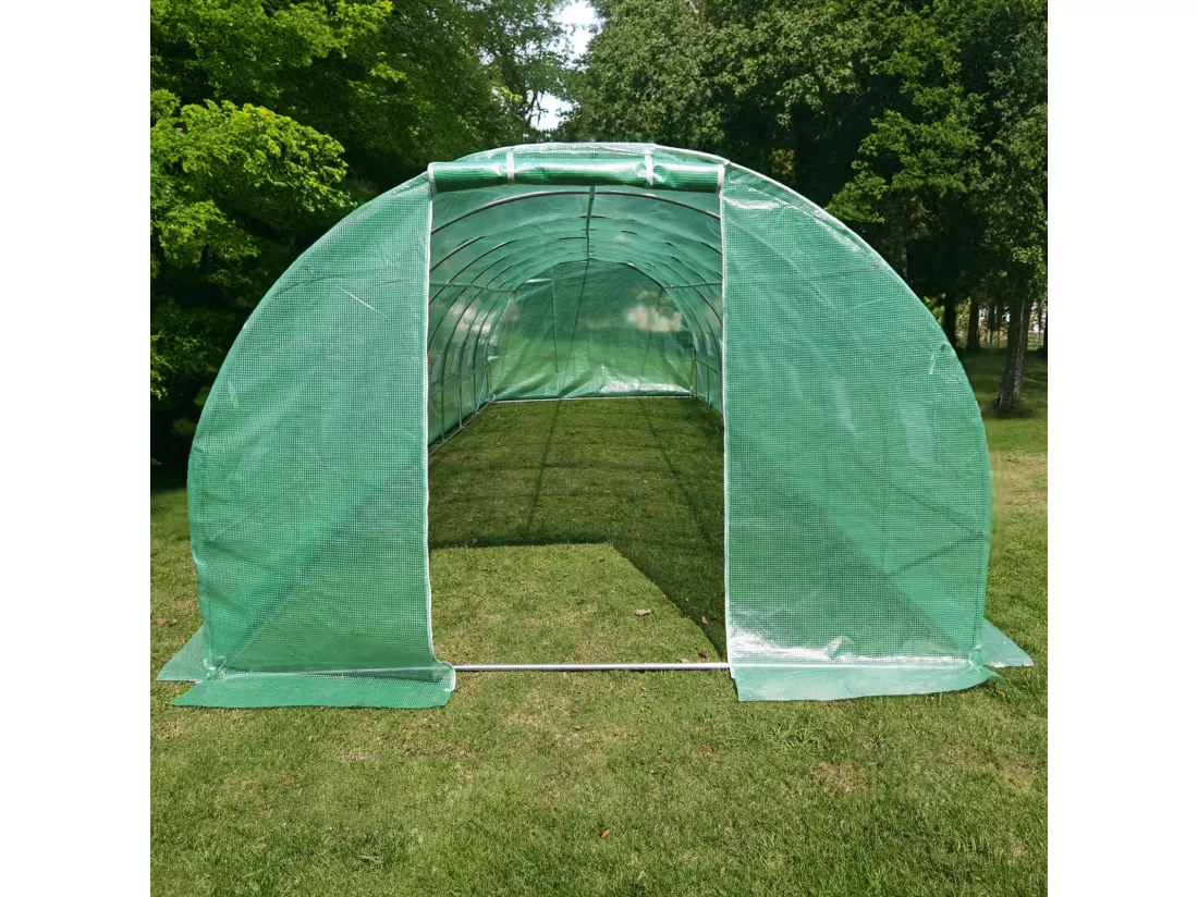 Serre en plastique tunnel en acier fondation grillagée toile PE 170g/m133