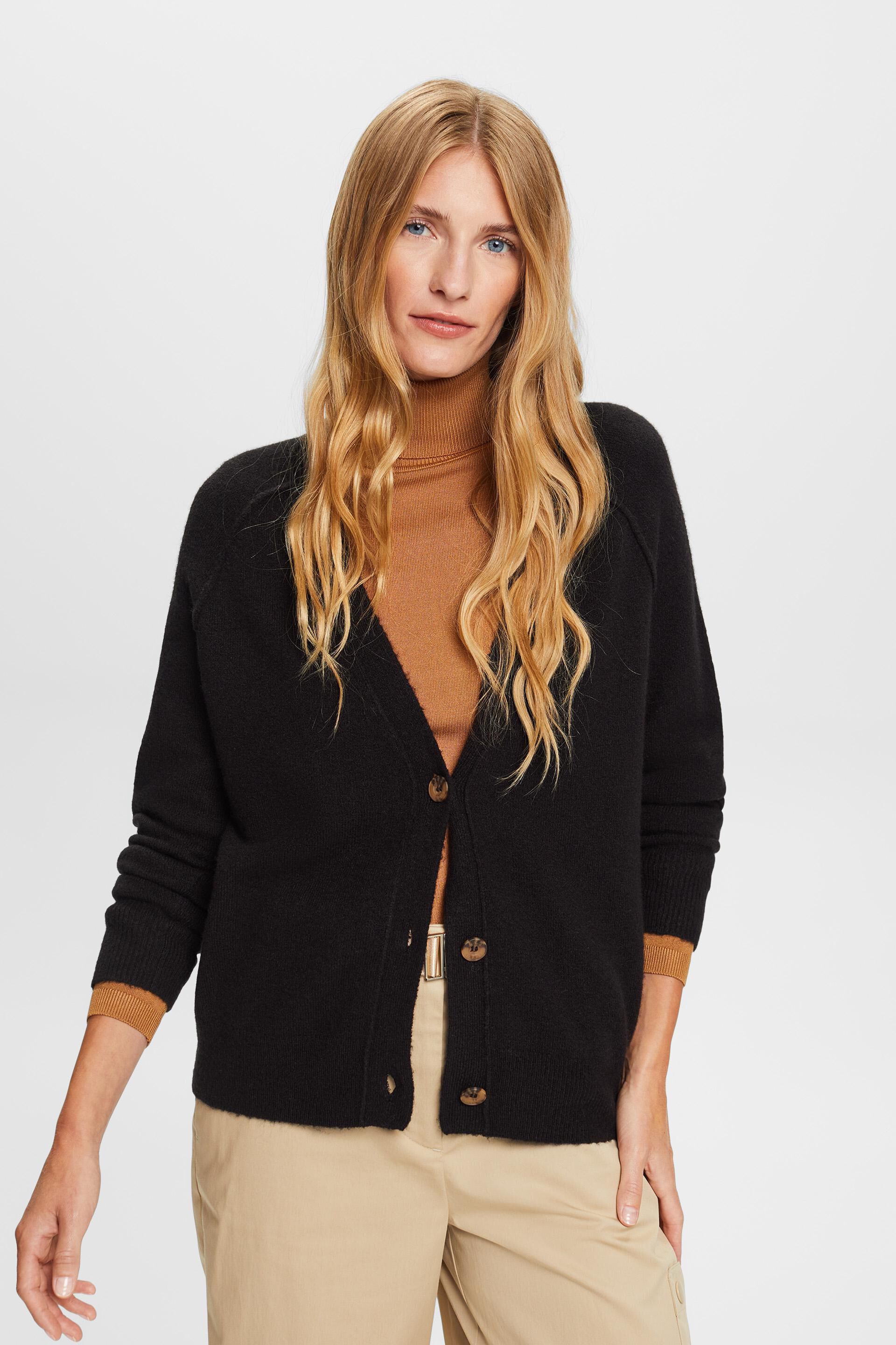 Cardigan à encolure en V boutonnée, en laine mélangée
