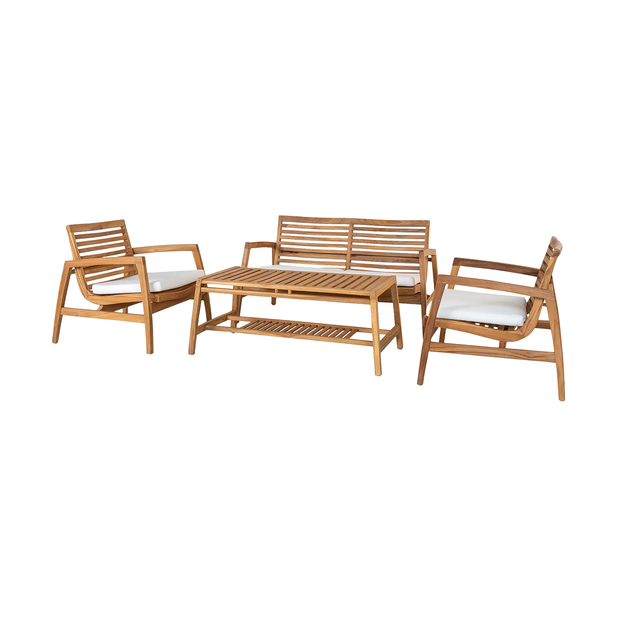 Houten tuin loungeset Tristan - 4delig - met zitkussens Naturel