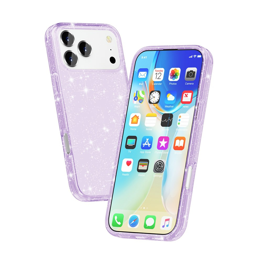 iPhone 17 Pro Hybrid Hardcase Schutzhülle im Glitzer Design - Lila / Transparent