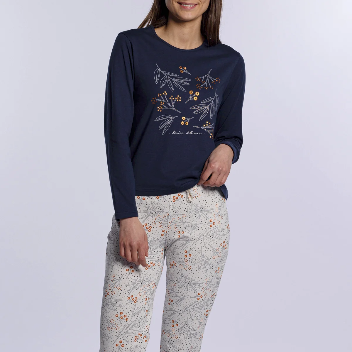 Pyjama femme BAIE indigo/imprimé